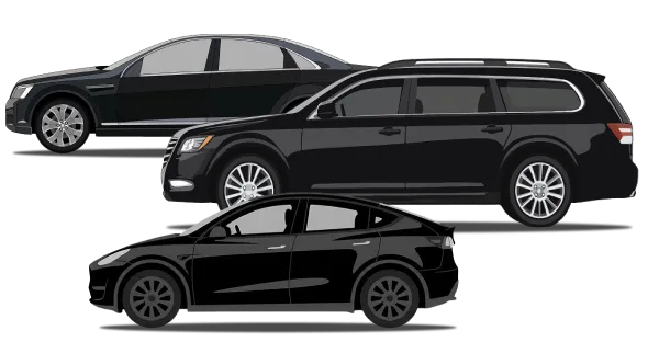 Executive sedan, executive SUV, and Tesla vehicles