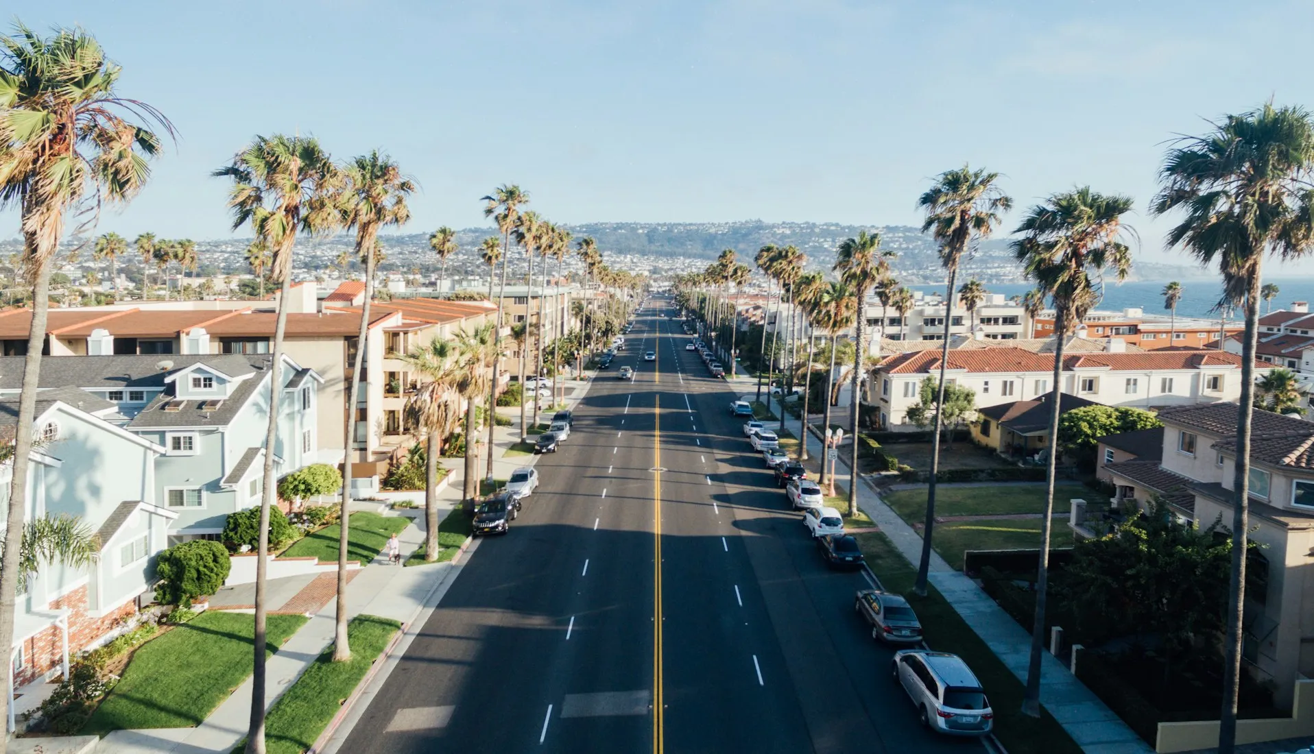 Palm-lined residential street in Southern California