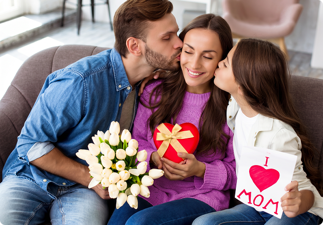 Family celebrating Mother's Day
