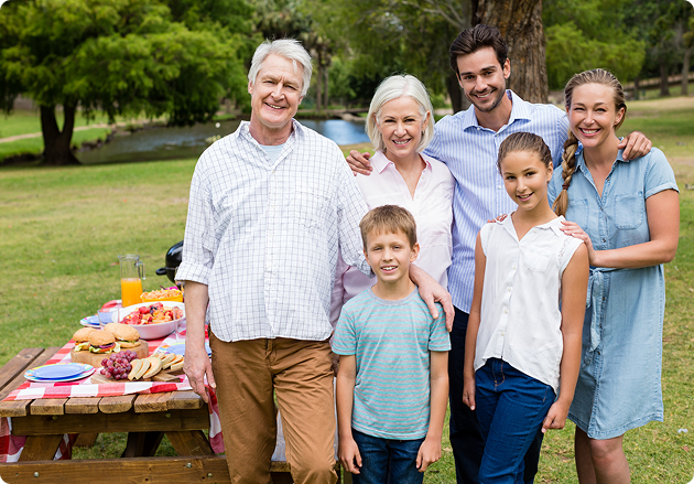 Family gathered at a picnic
